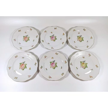 HEREND, 6 x PBR ROSE DESSERT PLATES (517) , HANDPAINTED PORCELAIN! (A015)