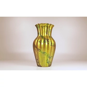 ZSOLNAY, ART DECO GREEN LABRADOR EOSIN GLAZE VASE 9", ANTIQUE PORCELAIN (B152) ZSOLNAY, ART DECO GREEN LABRADOR EOSIN GLAZE VASE 9", ANTIQUE PORCELAIN (B152)
