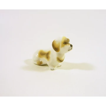 HEREND, DACHSHUND DOG SITTING, MINIATURE HANDPAINTED PORCELAIN FIGURINE ! (I099)