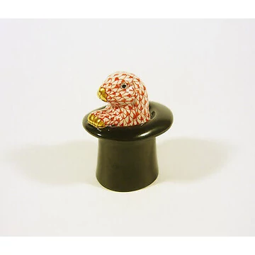 HEREND, RUST FISHNET (VH) RABBIT IN A CYLINDER, HANDPAINTED  FIGURINE ! (I112)