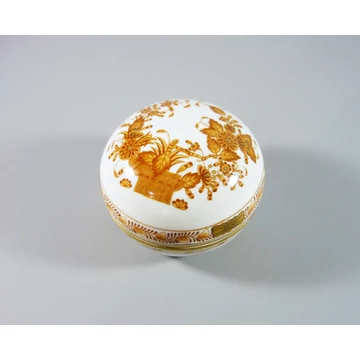 HEREND MAROON INDIAN BASKET ROUND BONBONNIERE BOX, HANDPAINTED PORCELAIN! (I157)