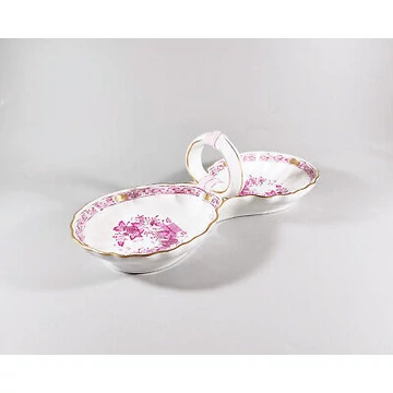 HEREND, RASPBERRY INDIAN BASKET DOUBLE SALT CELLAR, HANDPAINTED PORCELAIN (I201)