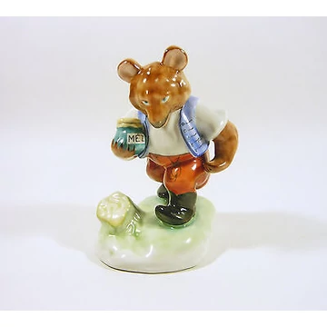 HEREND, BROWN BEAR WITH A HONEY JAR 5.2", HANDPAINTED PORCELAIN FIGURINE !(J004)