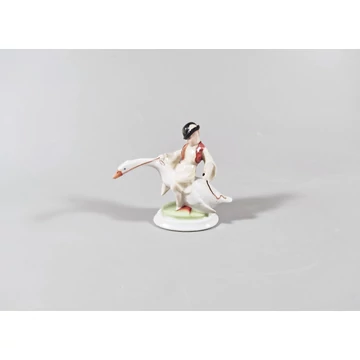 HEREND, GOOSE RIDER BOY, MINIATURE HANDPAINTED PORCELAIN FIGURINES (J020)
