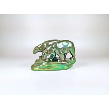 ZSOLNAY, A PAIR OF POLAR BEARS ANTIQUE EOSIN PORCELAIN FIGURINE 1910's ! (J033) ZSOLNAY, A PAIR OF POLAR BEARS ANTIQUE EOSIN PORCELAIN FIGURINE 1910's ! (J033)