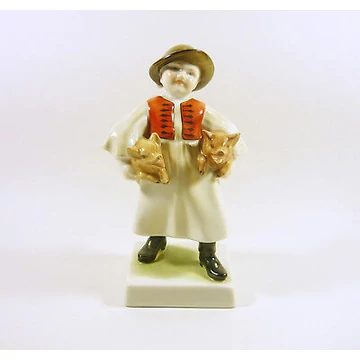 HEREND, PIG STEALER 7.2", ARTIST SIGNED HANDPAINTED PORCELAIN FIGURINE ! (J108)