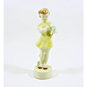 ZSOLNAY, GIRL IN YELLOW DRESS WITH FLOWER VINTAGE HANDPAINTED PORCELAIN ! (J252) ZSOLNAY, GIRL IN YELLOW DRESS WITH FLOWER VINTAGE HANDPAINTED PORCELAIN ! (J252)