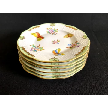 HEREND PORCELAIN HANDPAINTED QUEEN VICTORIA SMALL DESSERT PLATES 515/VBO (6pcs.) (G009)