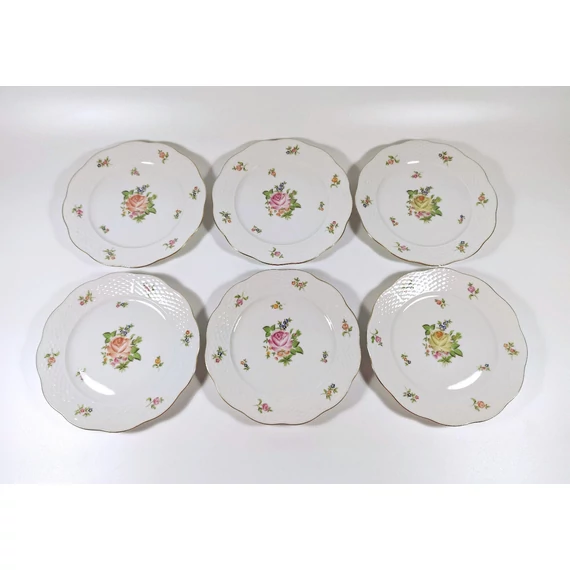 HEREND, 6 x PBR ROSE DESSERT PLATES (517) , HANDPAINTED PORCELAIN! (A015)