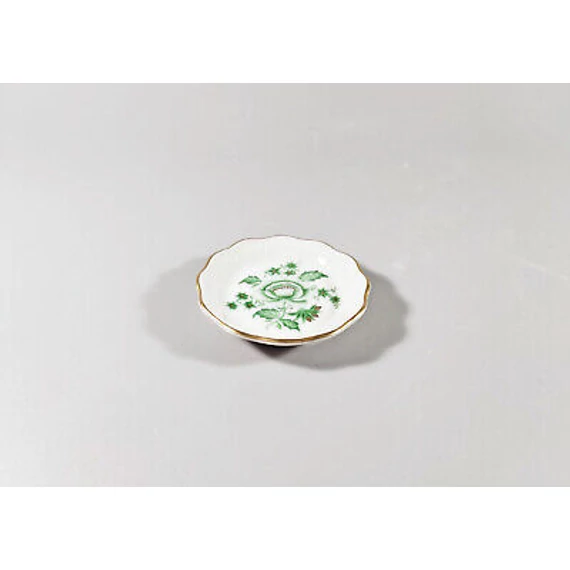 HEREND, GREEN NANKING BOUQUET TINY TRINKET TRAY, HANDPAINTED PORCELAIN ! (A028)