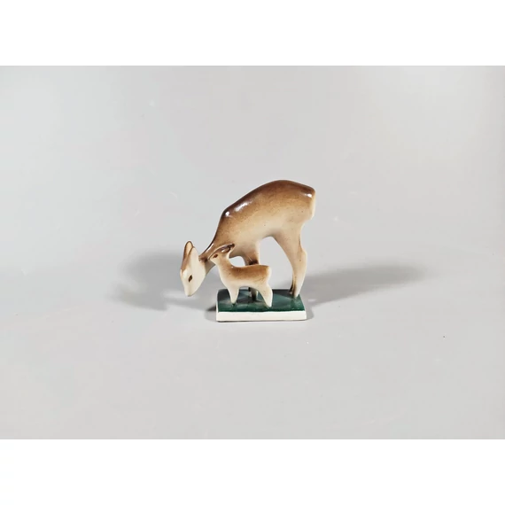 ZSOLNAY, MID-CENTURY MODERN STYLE DEER MOTHER & FAWN, PORCELAIN FIGURINE! (A031)