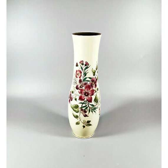 ZSOLNAY, VASE WITH FLOWERS 10", HANDPAINTED PORCELAIN ! (A039)