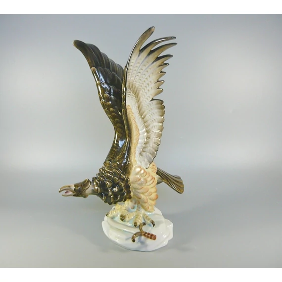 HEREND, MYTHICAL PREDATOR TURUL BIRD 13", HANDPAINTED PORCELAIN FIGURINE (B044)