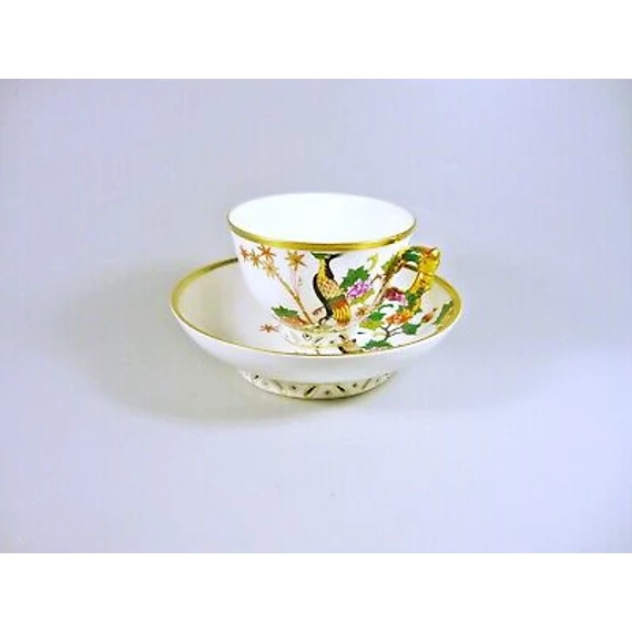 HEREND MASTERPIECE, CHINESE GRUE COFFEE CUP & SAUCER WITH MANDARIN HANDLE (B101)