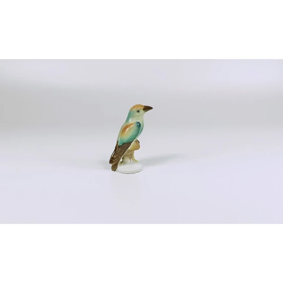 HEREND, GREEN SINGER BIRD ON A BRANCH 3", HANDPAINTED PORCELAIN FIGURINE (B148)