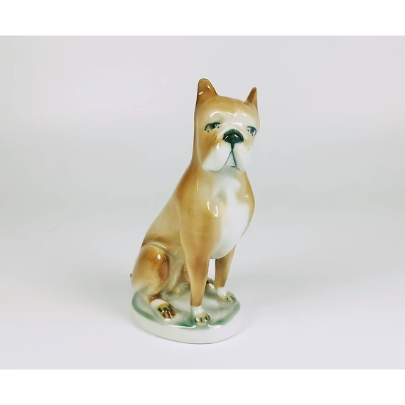 ZSOLNAY, BROWN BOXER DOG HANDPAINTED PORCELAIN FIGURINE 5" (B166)