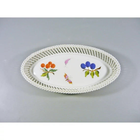 HEREND, FRUITS (FR) OPEN WEAVE TRAY 8", HANDPAINTED PORCELAIN ! (BT001)