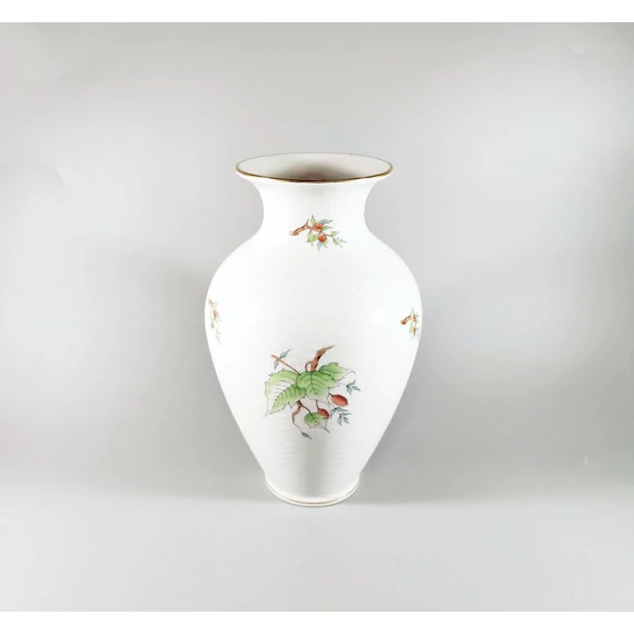 HEREND, ROSEHIP MOTIVE WICKER VASE 9", HANDPAINTED PORCELAIN ! (BT055)