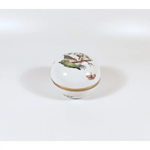 HEREND, ROTHSCHILD BIRD (RO) ROUND TRINKET BOX, HANDPAINTED PORCELAIN ! (H013)