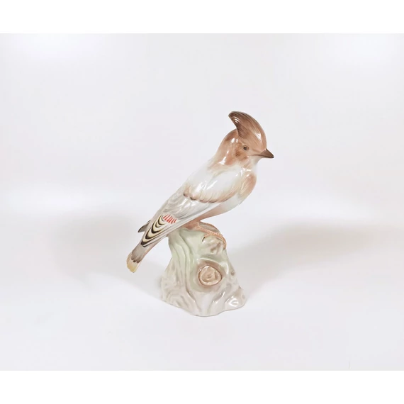 HEREND, BROWN SINGER BIRD ON A LOG, HANDPAINTED PORCELAIN FIGURINE (H019)