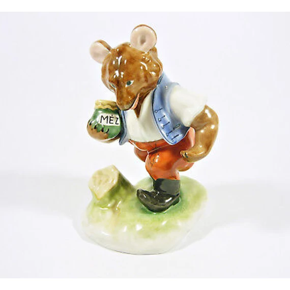 HEREND, BEAR WITH HONEY JAR 5.4", HANDPAINTED PORCELAIN FIGURINE ! (H088)