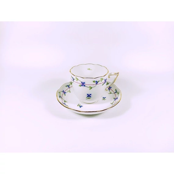 HEREND, BLUE GARLAND PBG COFFEE CUP & SAUCER, HANDPAINTED PORCELAIN ! (H127)