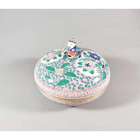 HEREND MASTERPIECE, EMAILLE ROSE BOX WITH MANDARIN, HANDPAINTED PORCELAIN (I001)