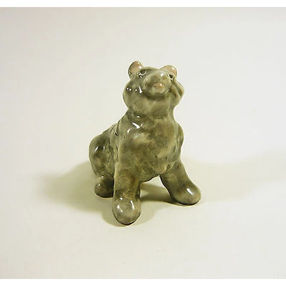 HEREND, BLACK PUMI DOG 2", MINIATURE HANDPAINTED PORCELAIN FIGURINE ! (I008)