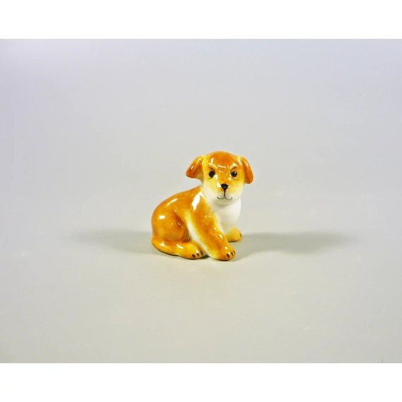 HEREND, BROWN PUPPY LITTLE DOG, MINIATURE HANDPAINTED PORCELAIN FIGURINE! (I029)