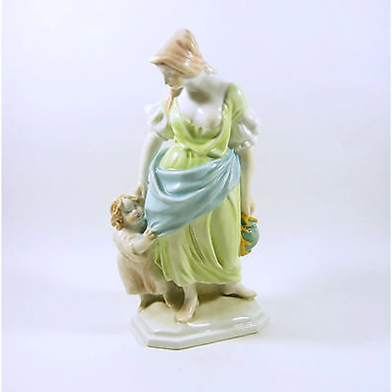 HEREND, MOTHERHOOD, MOTHER WITH CHILD, HANDPAINTED PORCELAIN FIGURINE ! (I060)