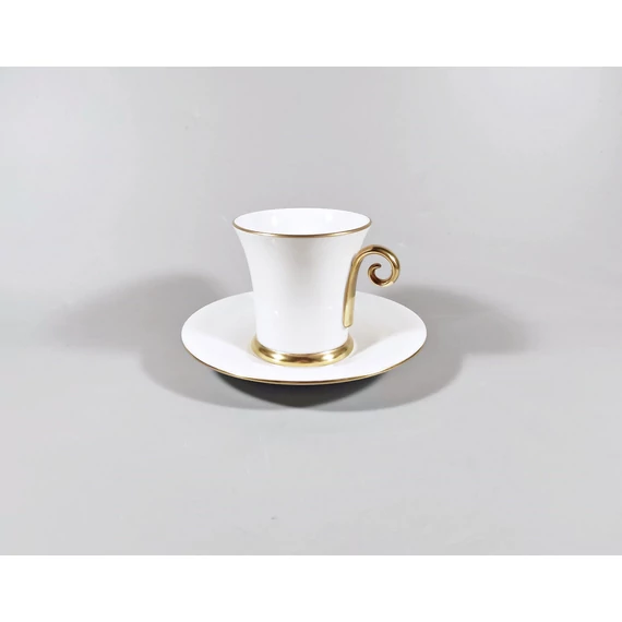 HEREND, GOLD & WHITE (QH-OR) COFFEE CUP & SAUCER, HANDPAINTED PORCELAIN ! (I220)