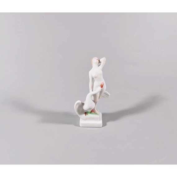 HEREND, LEDA & THE SWAN, MINIATURE HANDPAINTED PORCELAIN FIGURINE 1942 ! (J021)
