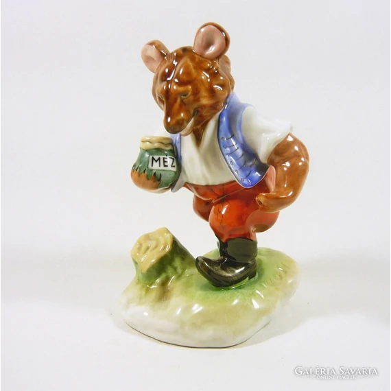 HEREND,BEAR WITH HONEY JAR, ARTIST SIGNED HANDPAINTED PORCELAIN FIGURINE! (J024)