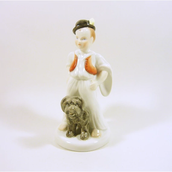 HEREND, FOLKLORE BOY WITH PULI DOG 6.3", HANDPAINTED PORCELAIN FIGURINE ! (J067)