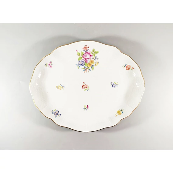 HEREND, PETITE BOUQUET DE ROSE OVAL DISH 10", HANDPAINTED PORCELAIN 1955! (J146)