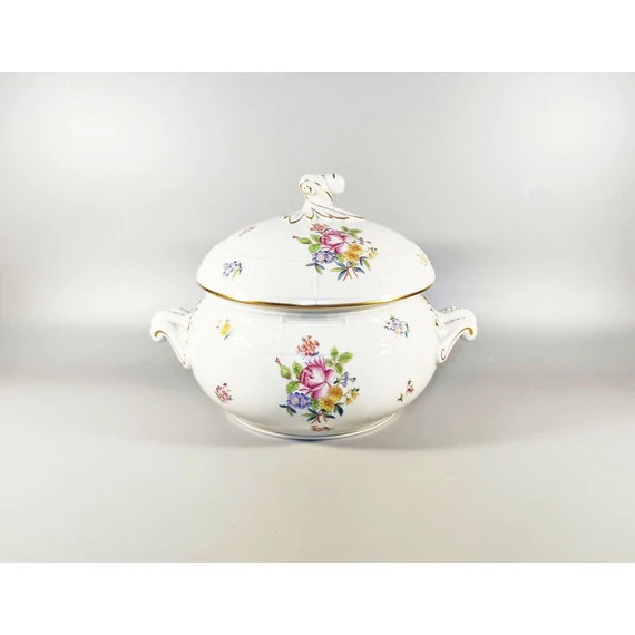 HEREND, PETITE BOUQUET DE ROSE SOUP TUREEN, HANDPAINTED PORCELAIN 1955 ! (J153)