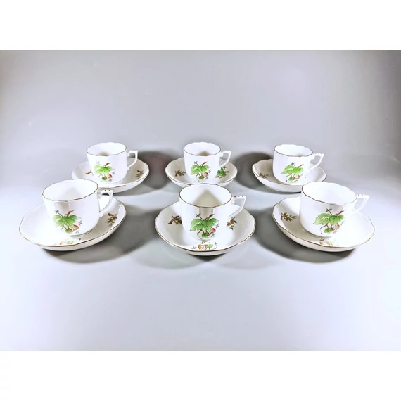 HEREND, ROSEHIP MOTIVE COFFEE SET FOR SIX, HANDPAINTED PORCELAIN ! (J338)