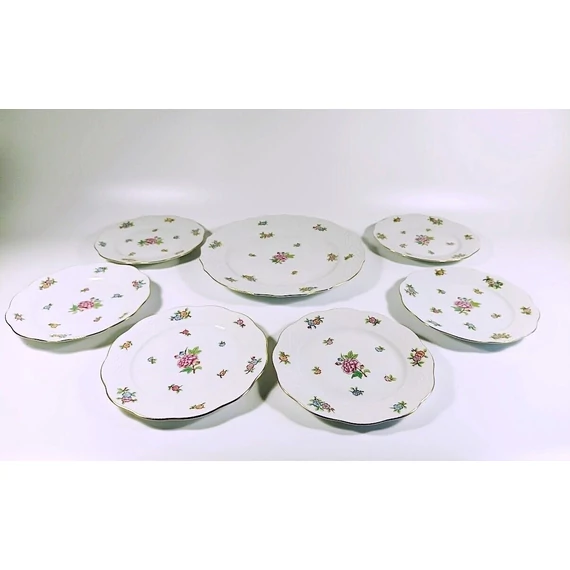 HEREND, ETON DESSERT SERVICE FOR SIX (517; 1527), HANDPAINTED PORCELAIN ! (J355)