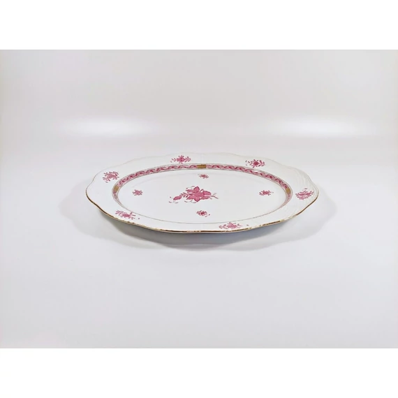 HEREND, RASPBERRY CHINESE BOUQUET SERVING PLATTER, HANDPAINTED PORCELAIN (J367)