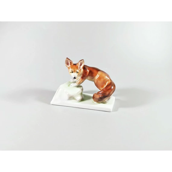 HEREND, FOX STANDING 4.4", HANDPAINTED PORCELAIN FIGURINE  ! (K004)