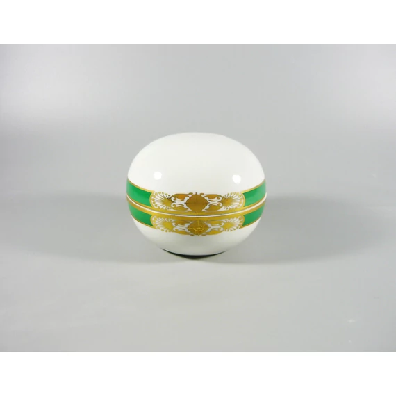 HEREND, GOLD & GREEN (ORV) ROUND BONBONNIERE BOX, HANDPAINTED PORCELAIN ! (T002)